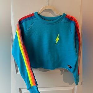 Aviator Nation Neon Blue Cropped Sweatshirt
